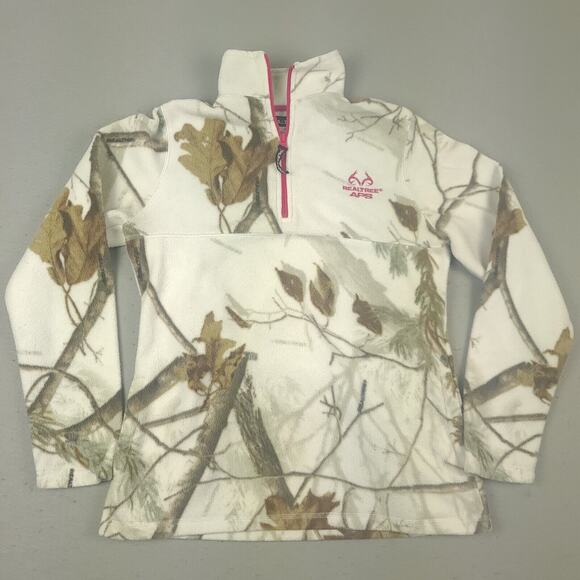 Realtree Quarter Zip Fleece Pullover Womens S White Camo Pink Trim - Picture 1 of 12